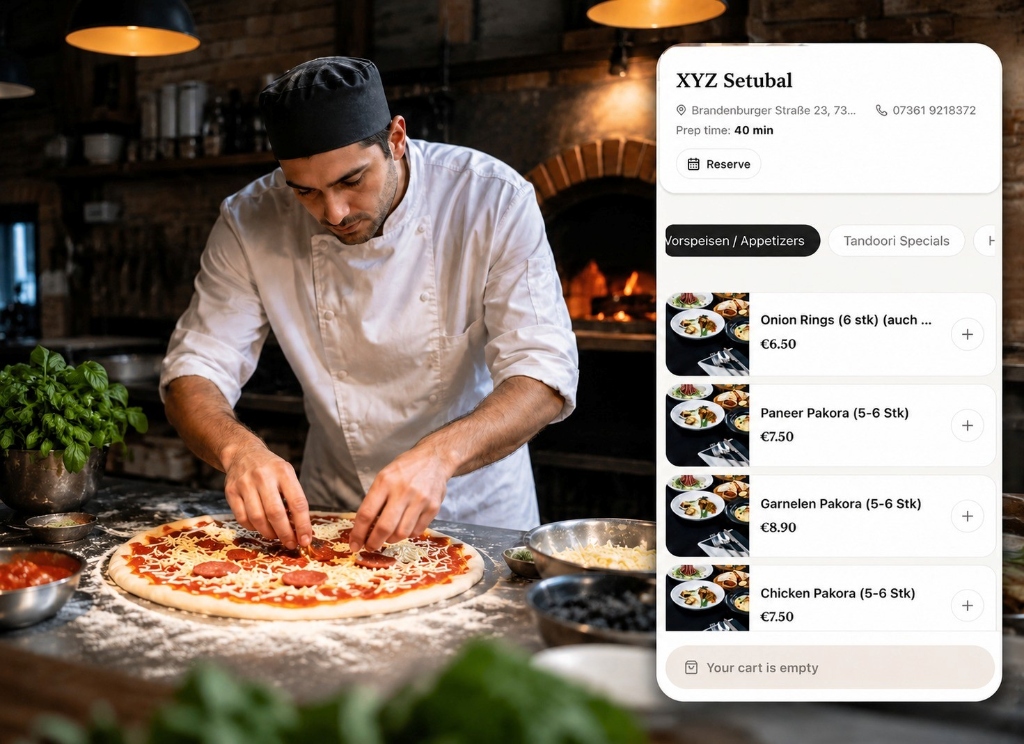 Restaurant kitchen with the JetztMeal ordering and reservation page