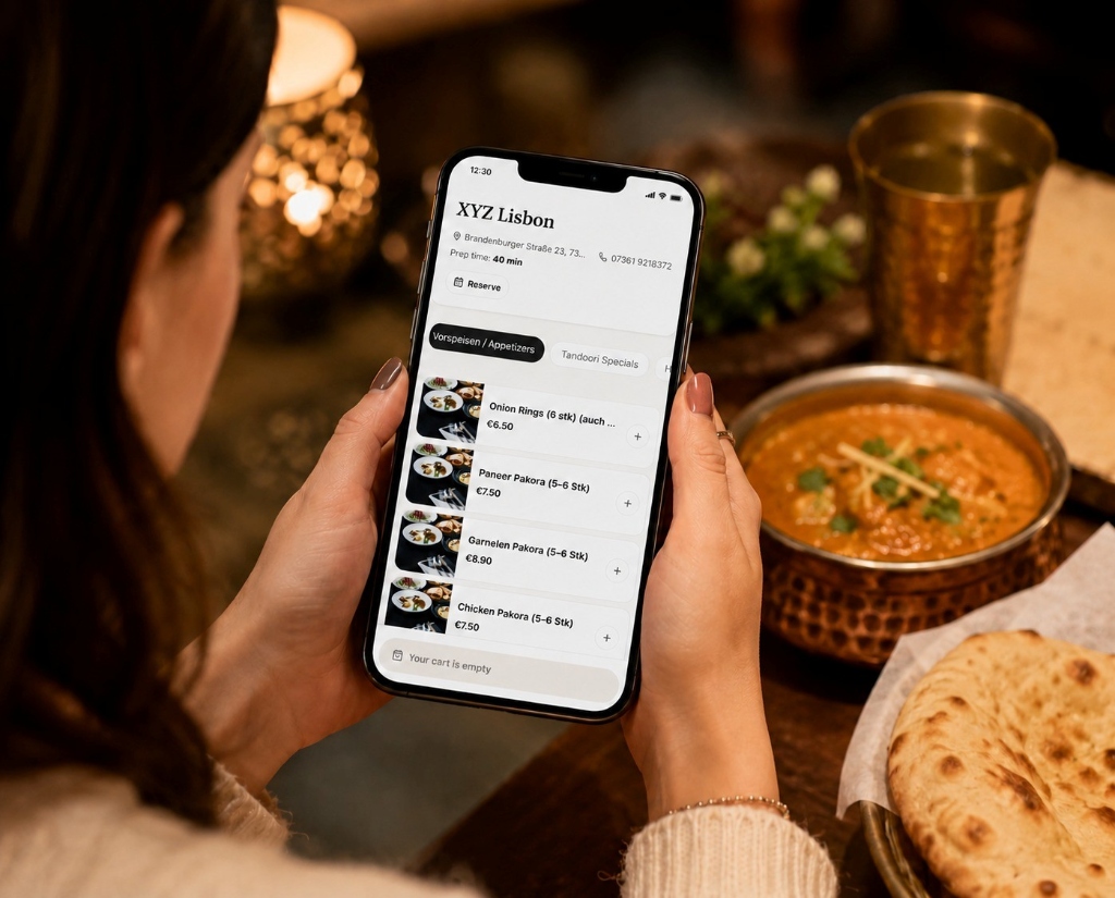 JetztMeal order flow: menu, cart, delivery details and secure checkout