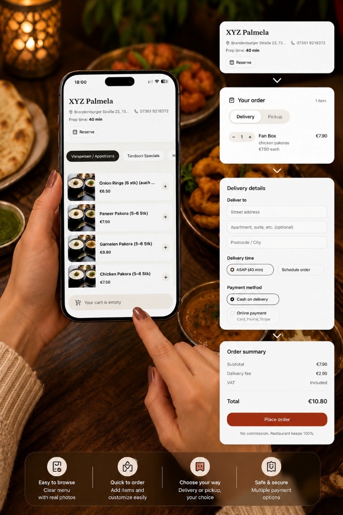 Guest browsing a restaurant menu on the JetztMeal ordering platform